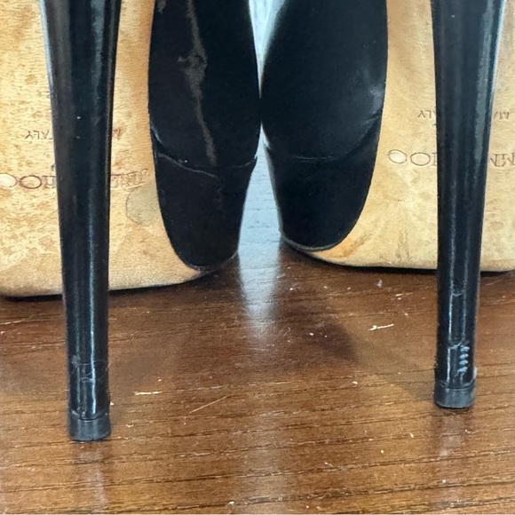 Jimmy Choo Black Patent Leather almond toe 1” Platfrom 6”Heels 37.5 (7)  GUC - Picture 15 of 17
